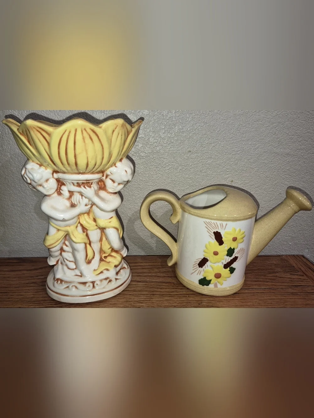 Lot Of 2 Vintage Italian Cherub Vase, Planter 8in Tall & flower Pot Planter